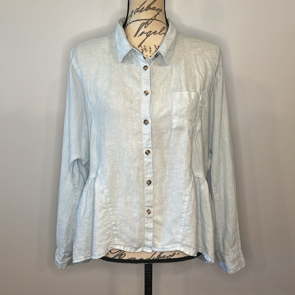 Anthropologie Holding Horses linen button front top light blue S - Picture 4 of 9
